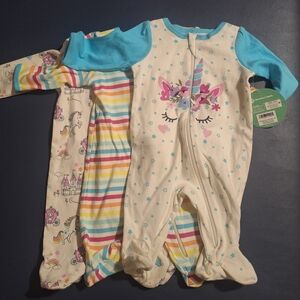 Magical Unicorn Kids Footie Pajamas - Blue and Cream